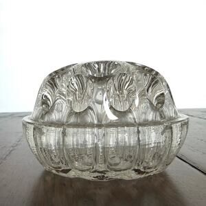 Vintage French Domed 19-hole Blown Crystal Glass Flower Frog 6-Footed